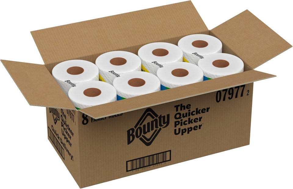 Bounty Quick Size Paper Towels, White, 8 Family Rolls = 20 Regular Rolls - ShopUS
