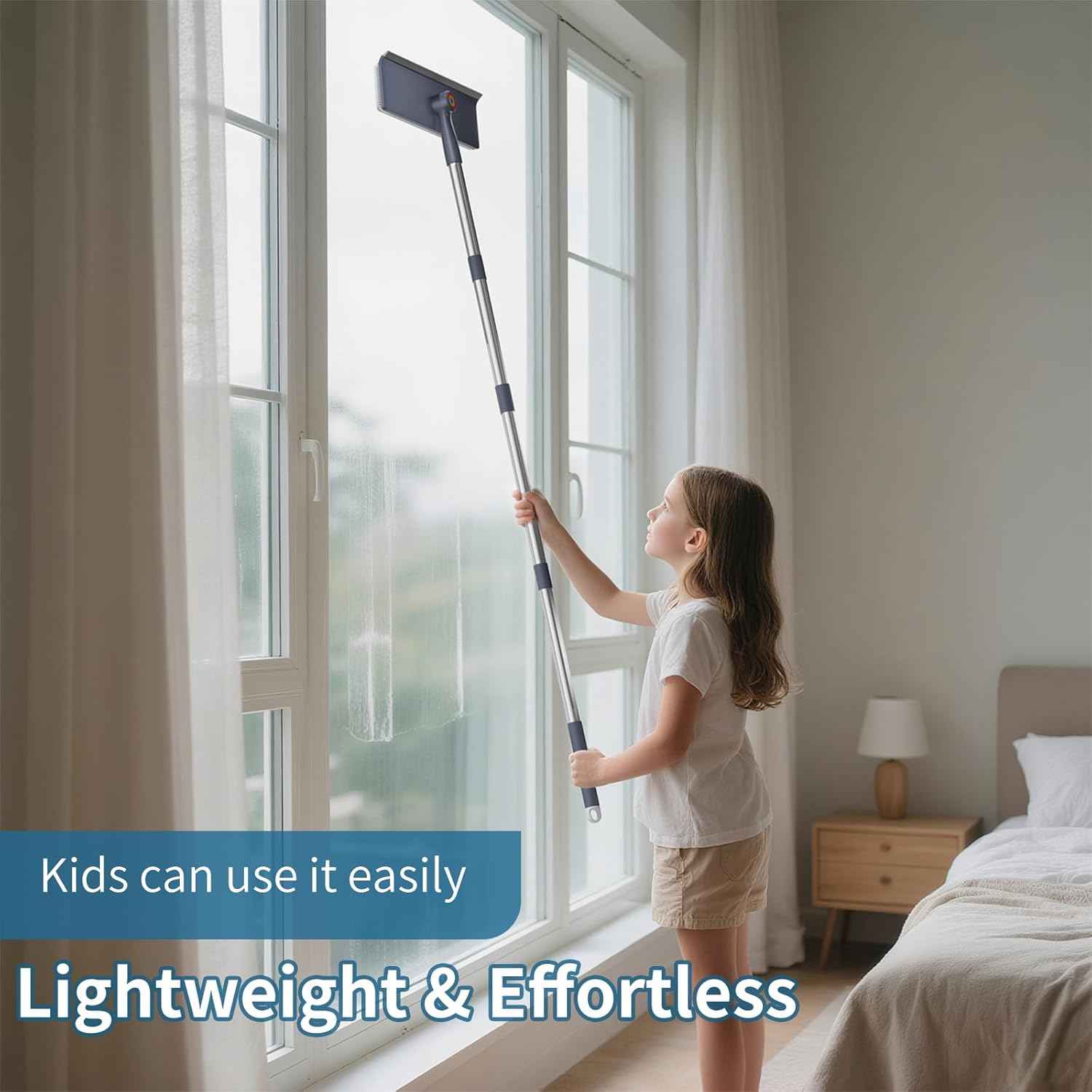 3 in 1 window squeegee with 60 inch extension pole for home glass mirrors and screens cleaning kit
