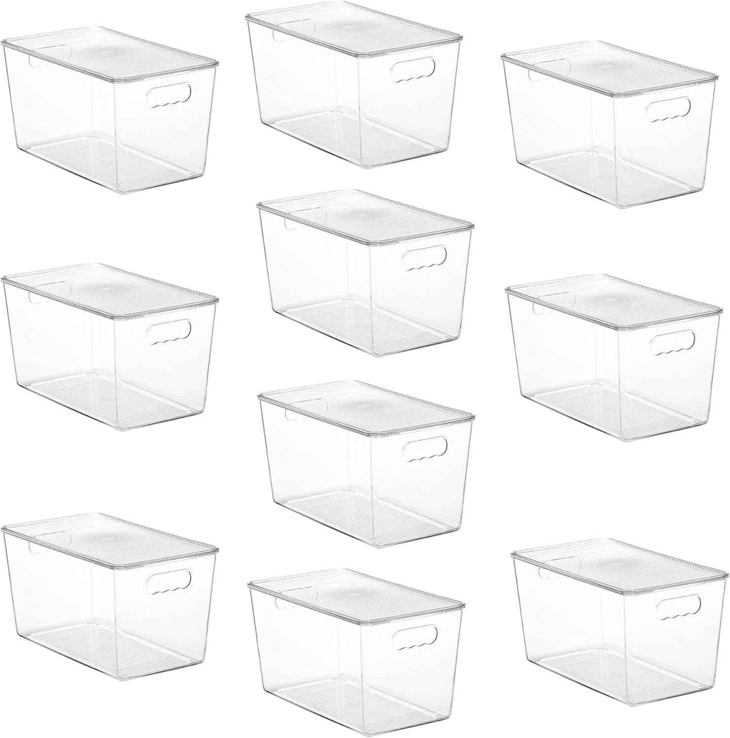 Vtopmart 6 Pack Clear Stackable Storage Bins with Lids, Medium Plastic Containers with Handle for Pantry Organizer and Storage,Perfect for Kitchen,Fridge,Cabinet, Closet,Bathroom Organization