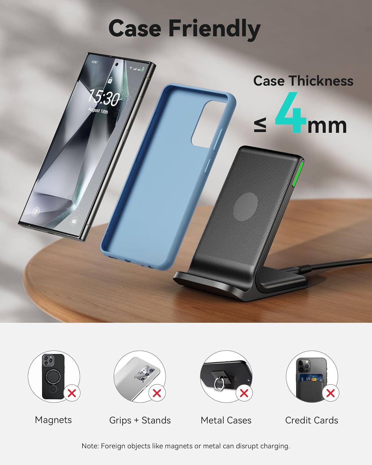 INIU Wireless Charger, 15W Fast Qi Certified Wireless Charging Station with Sleep-Friendly Adaptive Light Compatible with iPhone 16 15 14 13 Pro XS 8 Plus Samsung Galaxy S25 S24 S23 Note 20 Google etc - ShopUS