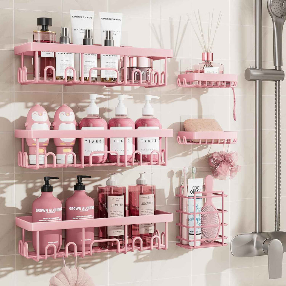 Veken Shower Caddy 6-Pack, Advanced Rustproof Design, No Drilling Adhesive Shelves, Rack with Soap Holder, Large Capacity Bathroom Organizers and Storage, Wall-Mounted Kitchen & Home Decor