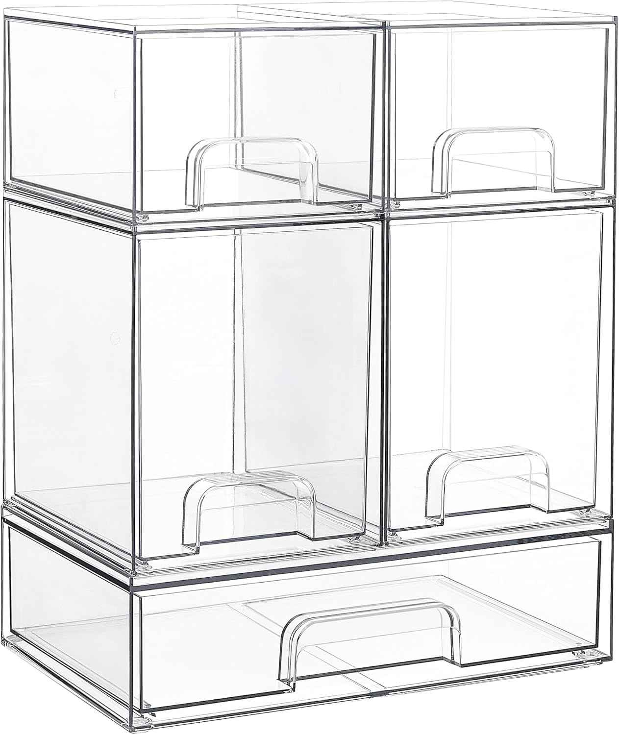 Vtopmart Stackable Storage Drawers Set of 5 - Clear Plastic Organizer Bins for Baby Bottle, Beauty Supplies, Kitchen, Bathroom, Cabinet, Pantry