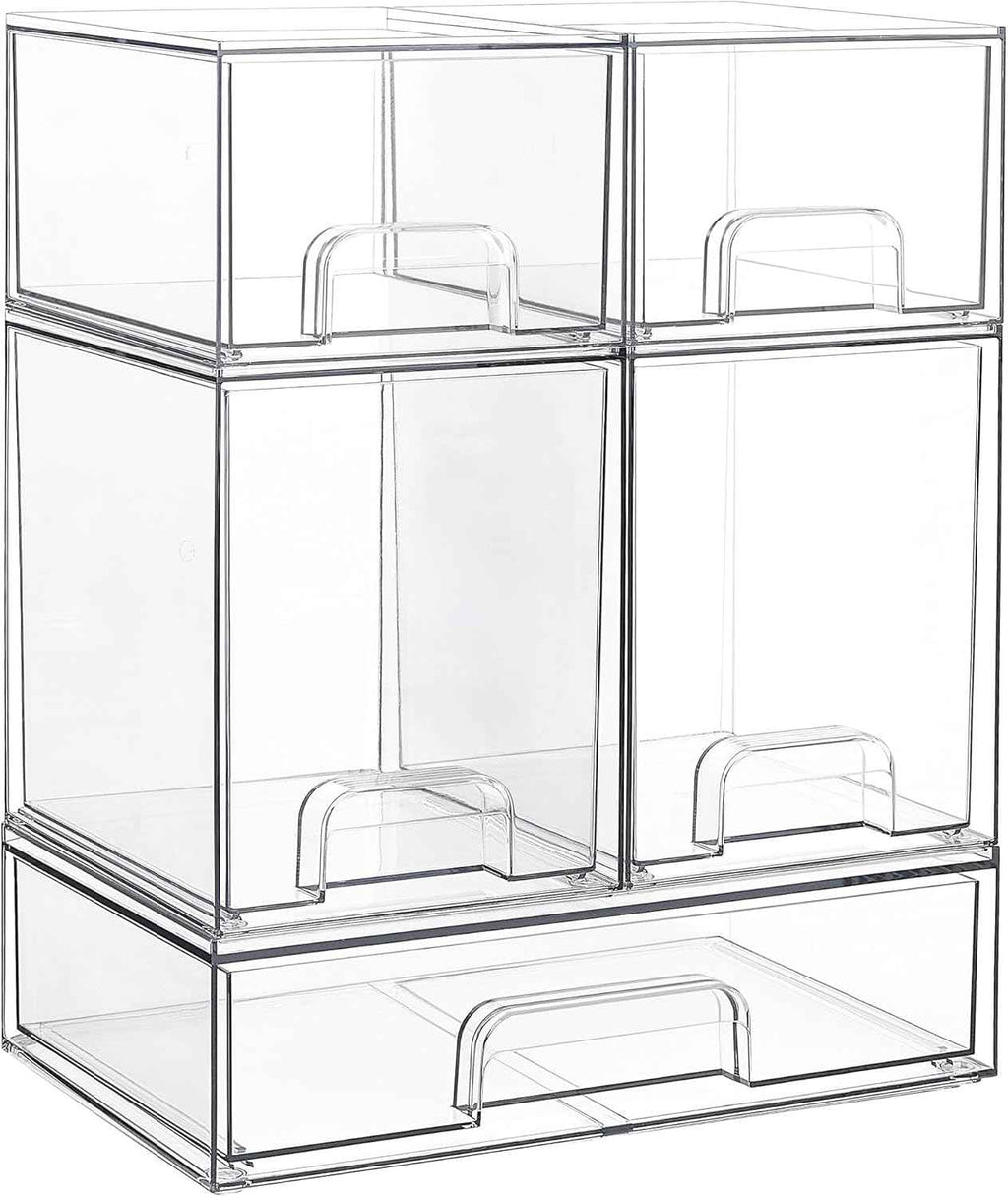 Vtopmart Stackable Storage Drawers Set of 5 - Clear Plastic Organizer Bins for Baby Bottle, Beauty Supplies, Kitchen, Bathroom, Cabinet, Pantry
