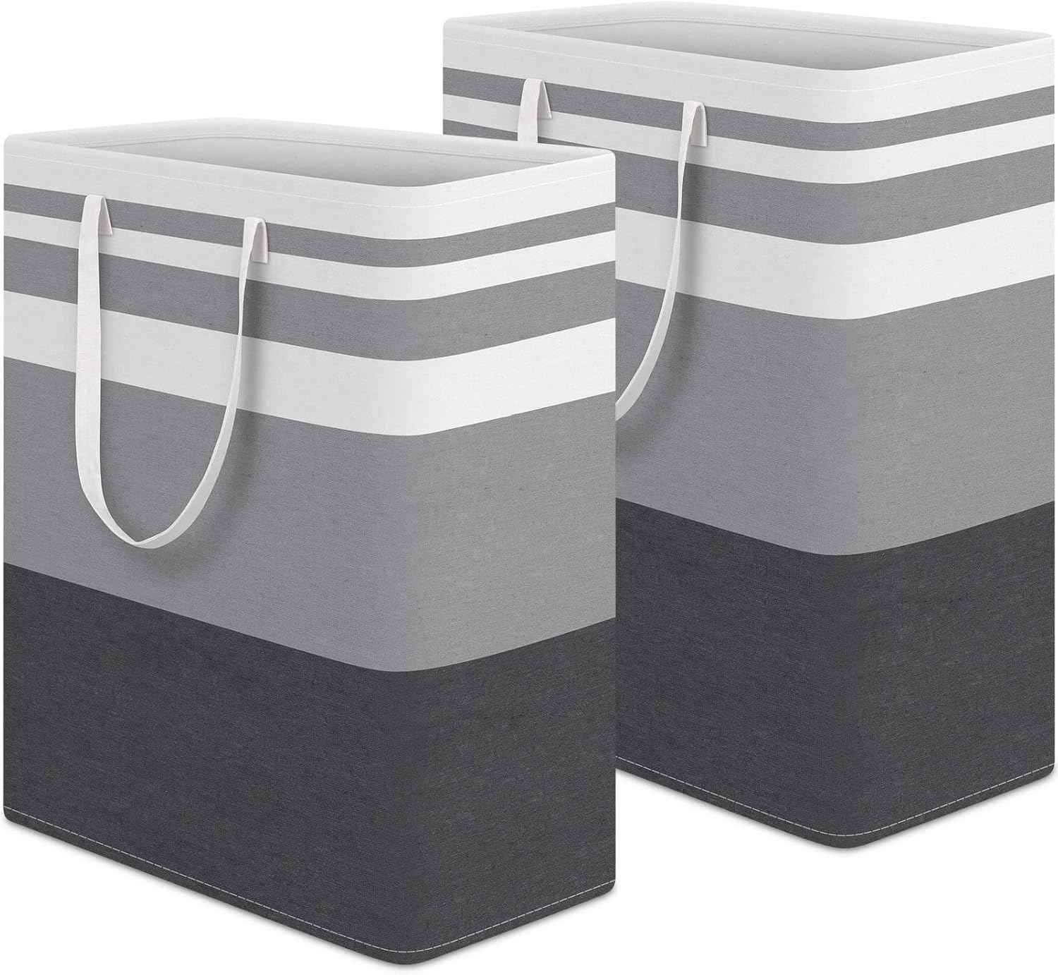 HomeHacks 2 Pack Large Laundry Baskets, Waterproof, Freestanding Laundry Hampers, Collapsible Clothes Hamper with Reinforced Handles in Laundry Room, College Dorm, Bathroom, Bedroom (Grey, 75Lx2)