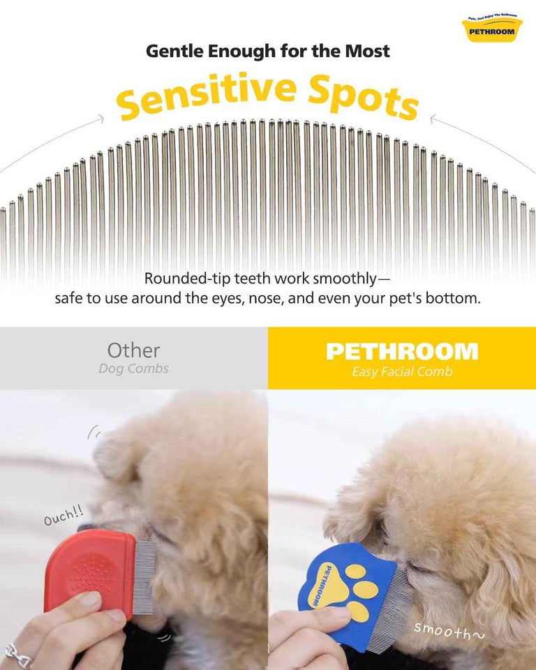 Pethroom professional eye comb for pets in stainless steel, gentle round-head grooming tool for cats and dogs eye gunk removal