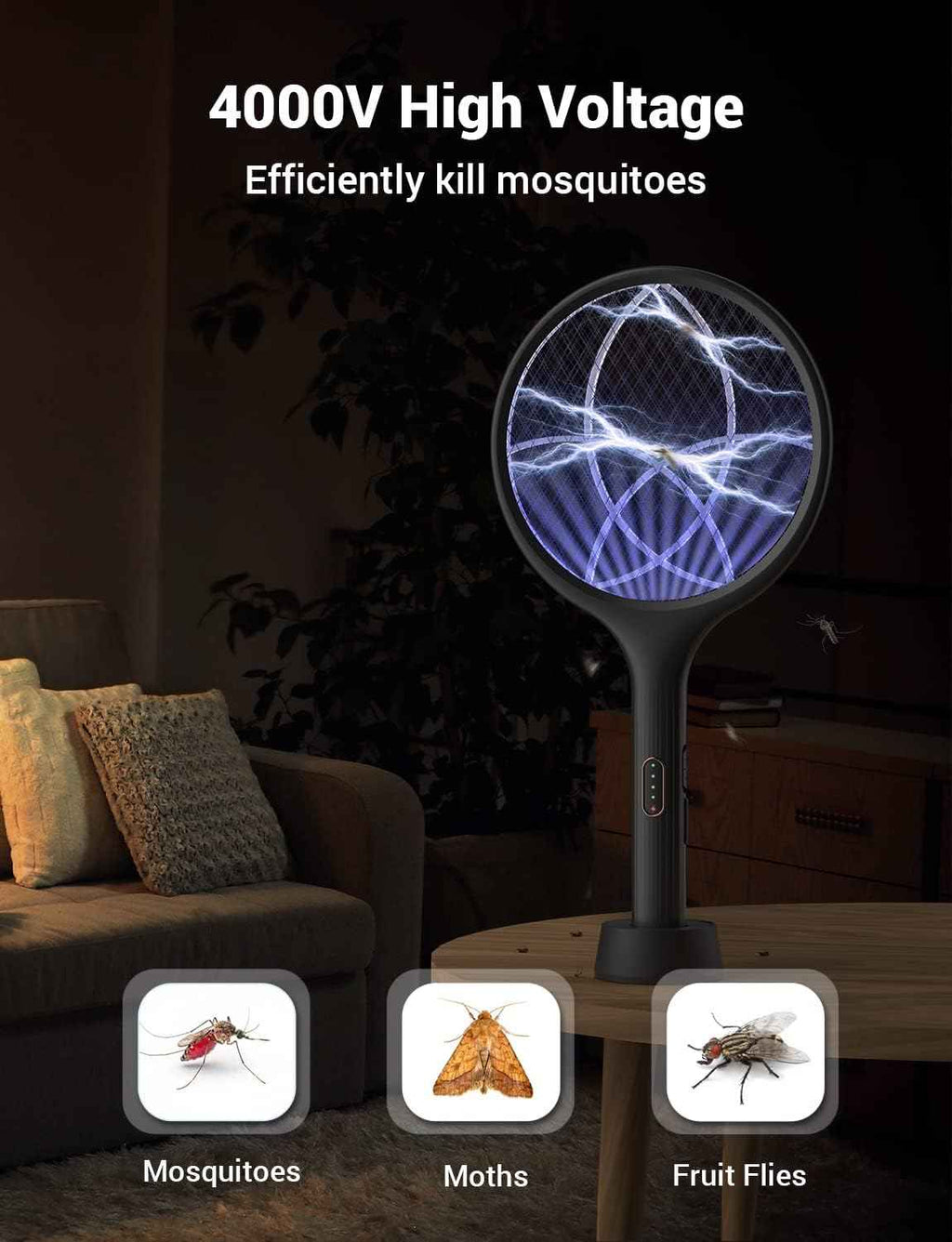 YISSVIC Electric Fly Swatter Bug Zapper Racket Dual Modes Mosquito Killer with Purple Mosquito Light Rechargeable for Indoor Home Office Backyard Patio Camping