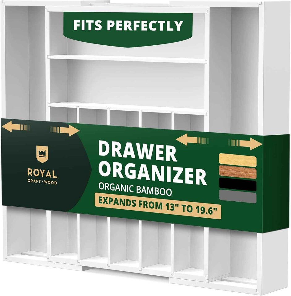 ROYAL CRAFT WOOD Luxury Bamboo Kitchen Drawer Organizer - Silverware Organizer, Utensil Holder & Cutlery Tray Drawer Dividers for Flatware (9 Slot, Natural)