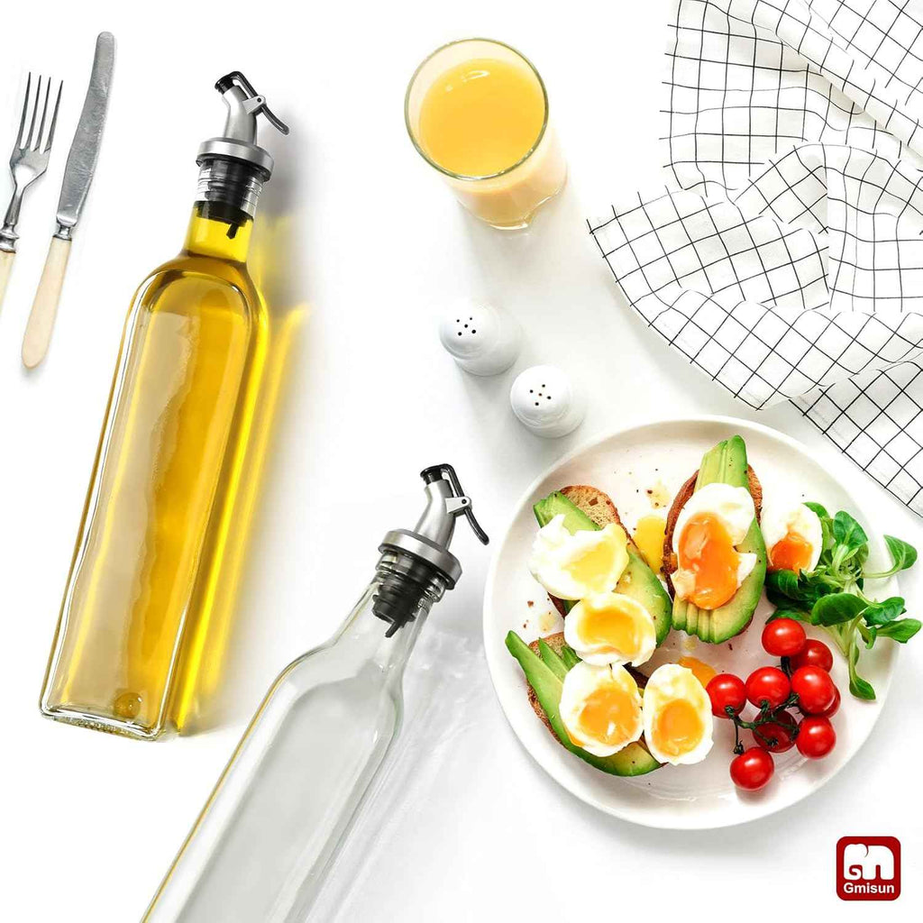 Clear 4 Pack Olive Oil Dispensers for Kitchen with Plastic Pourer Spout and Funnel