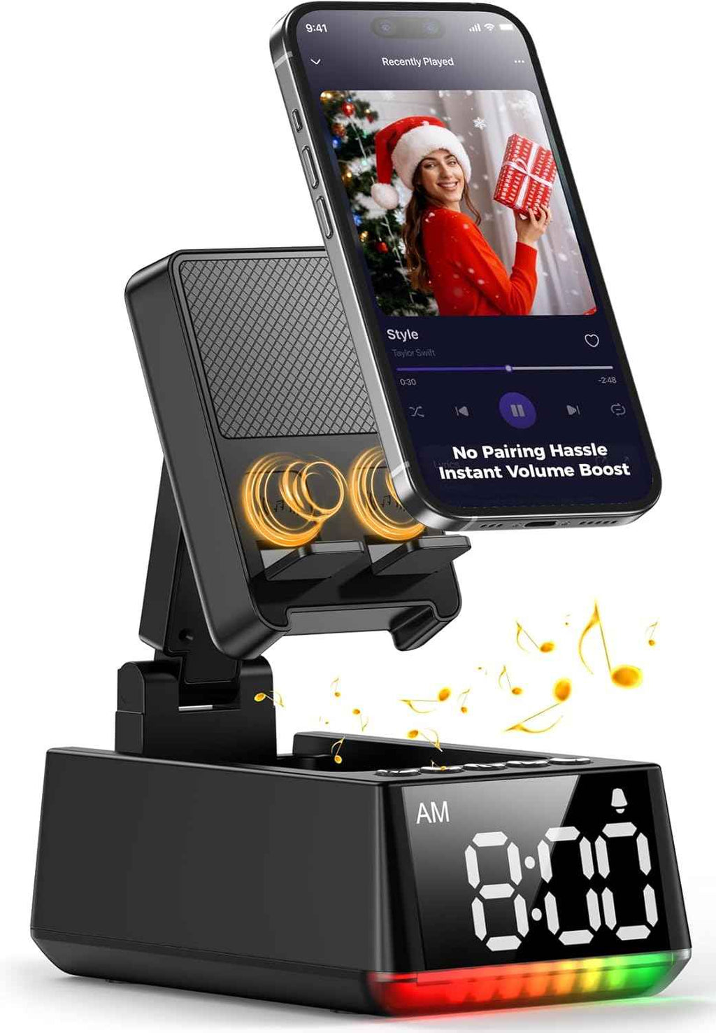 Bluetooth speaker for men and women - induction phone stand with HD sound and anti-slip base, perfect gift for him or her