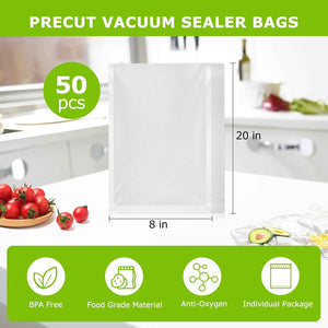 Bonsenkitchen Vacuum Sealer Bags, 50-Pack, 8"x12", BPA-Free, Heavy-Duty, Commercial Grade for Meal Prep and Sous Vide