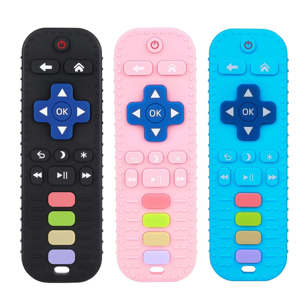 chuya baby teether toy tv remote control shape 3-24 months black food-grade silicone