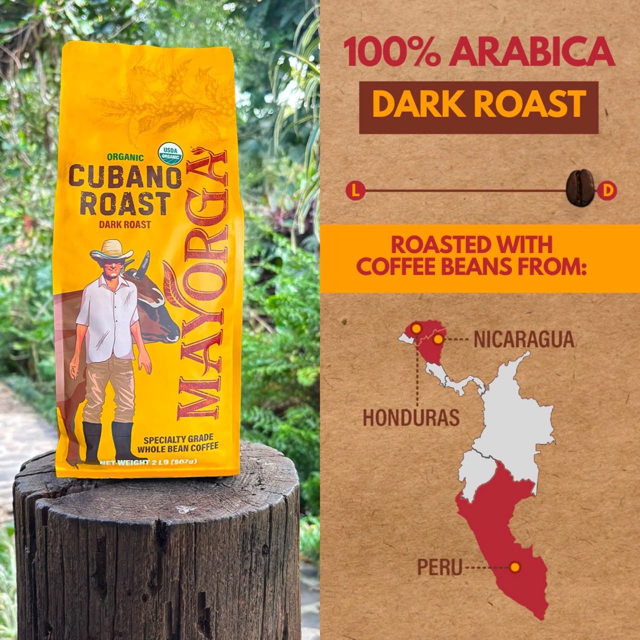 mayorga organic cafe cubano roast 2lb dark roast whole bean specialty grade coffee usda organic non-gmo kosher