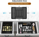 ukeetap Extra Large Expandable Silverware Organizer, BPA-Free Food-Safe Cutlery Flatware Organizer, Kitchen Utensil Drawer Organizer, Adjustable Silverware Holder for Spoons Forks Knives, Black