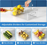 6 Pack Pantry Organizers and Storage,Clear Plastic Containers with 2 Dividers for Kitchen,Fridge Organization and Storage,Acrylic Bins for Pounches,Spice Packet,Snack organzier