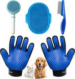 Pet Hair Removal Gloves for Dogs and Cats - 2-in-1 Deshedding Brush Massage Mitt for Shedding Control and Safe Pet Grooming 2-Pack (Blue)