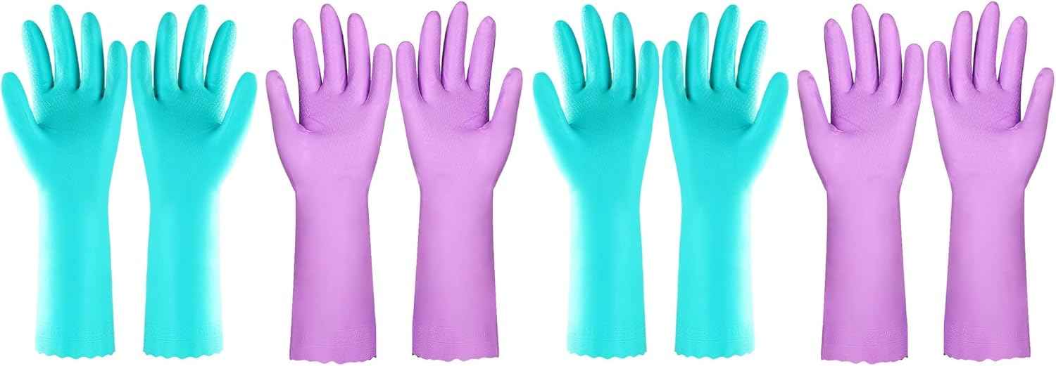 Elgood Reusable Dishwashing Cleaning Gloves with Latex free, Cotton lining,Kitchen Gloves 2 Pairs,Purple+blue Medium