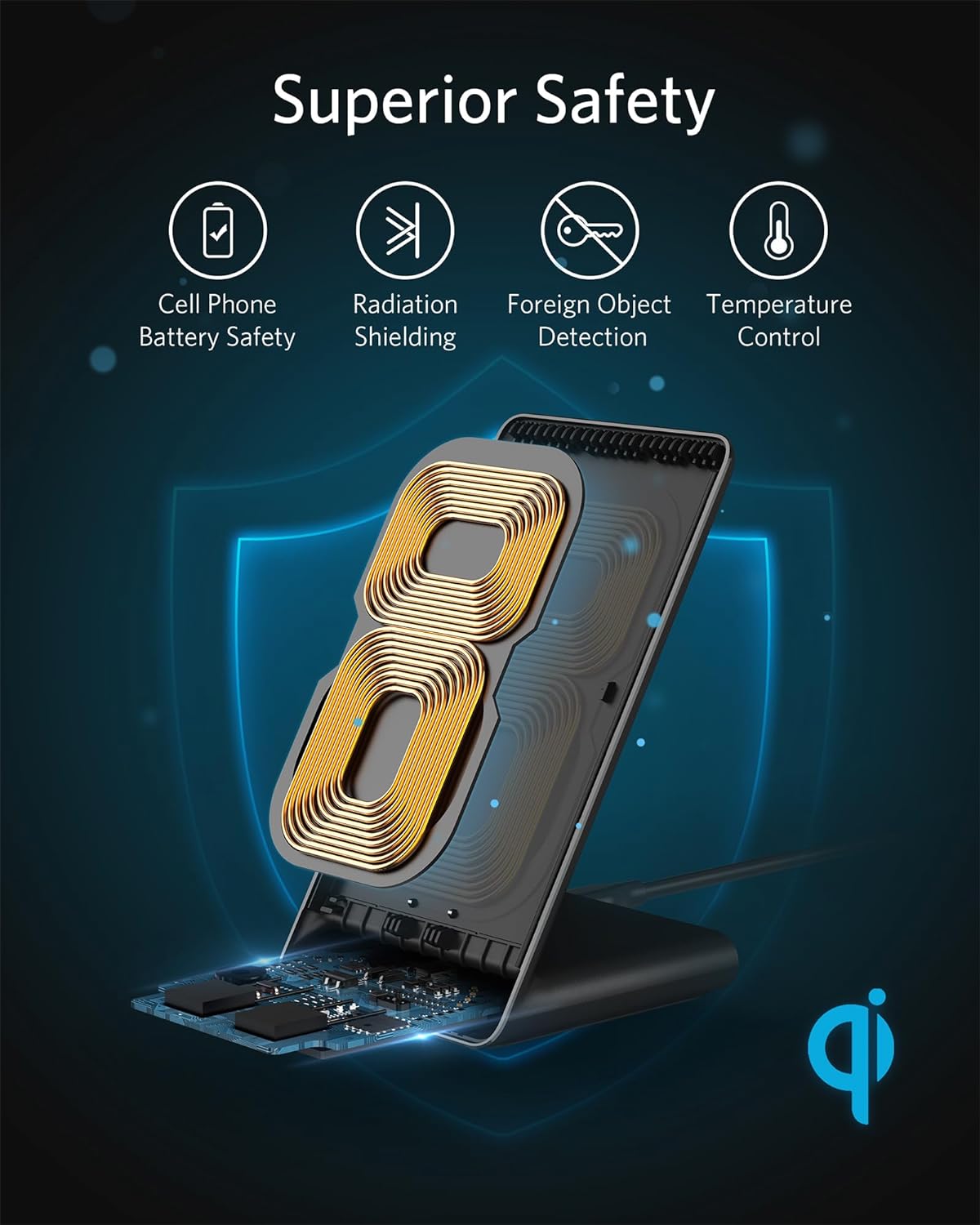Anker 313 Wireless Charger (Stand), Qi-Certified for iPhone 17/17/17 Pro/17 Pro Max/15/14/13, 10W Fast-Charging Galaxy S23 S22 S21(No AC Adapter) - ShopUS