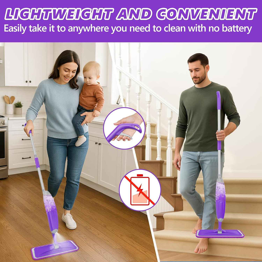 HOMTOYOU Lightweight Microfiber Spray Mop for Hardwood, Tile, and Vinyl Floors - Includes 3 Washable Pads