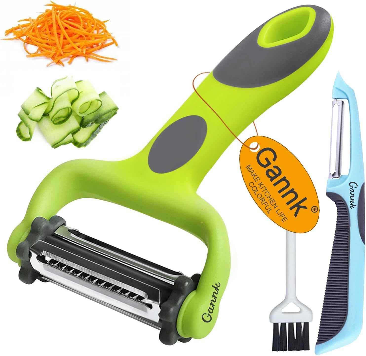 GANNK 3 in 1 Blade Spin Design Potato Apple Vegetable Peelers for Kitchen, I and Y Peelers for Fruit Veggie Potatoes Carrot Cucumber