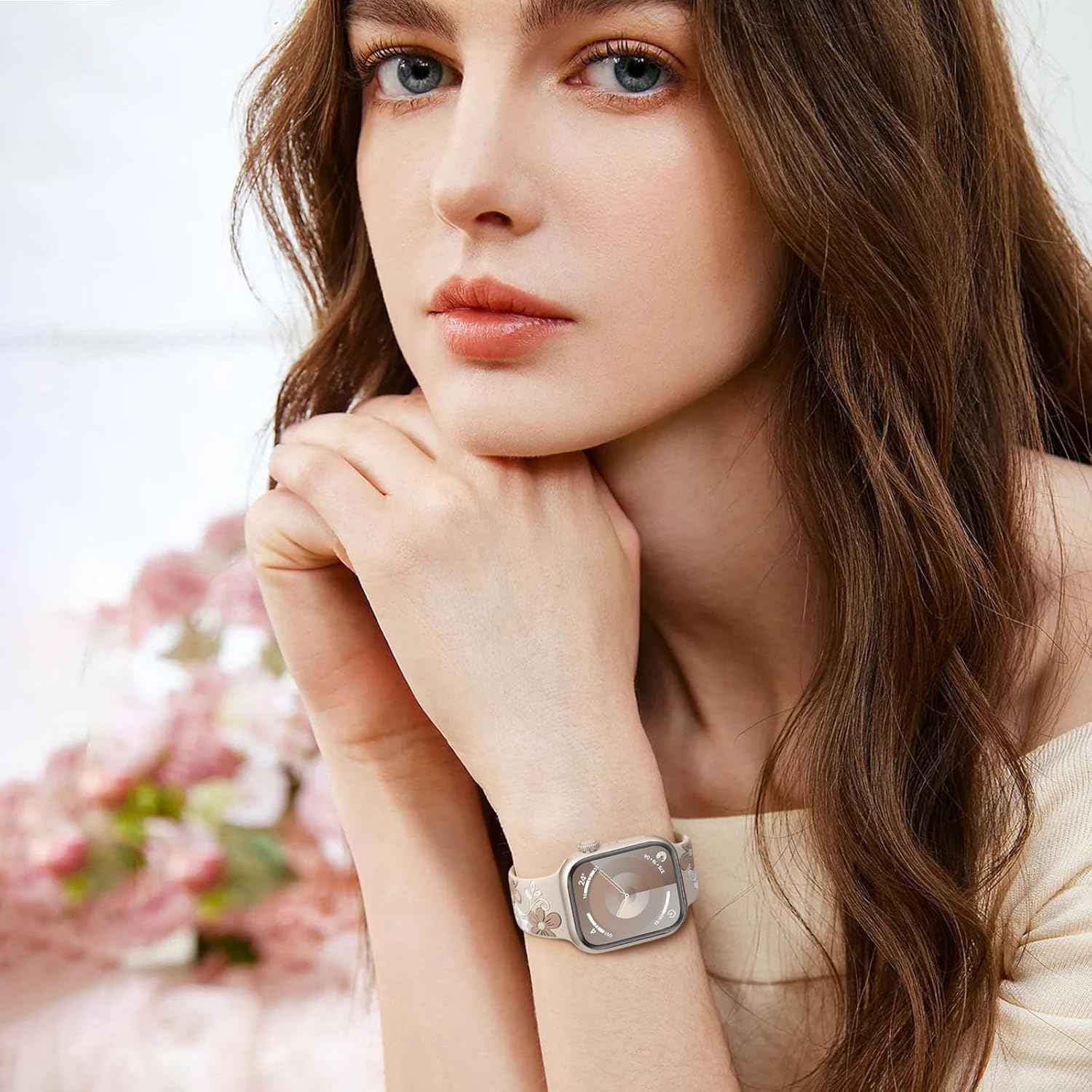 witzon floral band compatible with apple watch 40mm 41mm 38mm 42mm 44mm 45mm 46mm 49mm silicone dressy strap