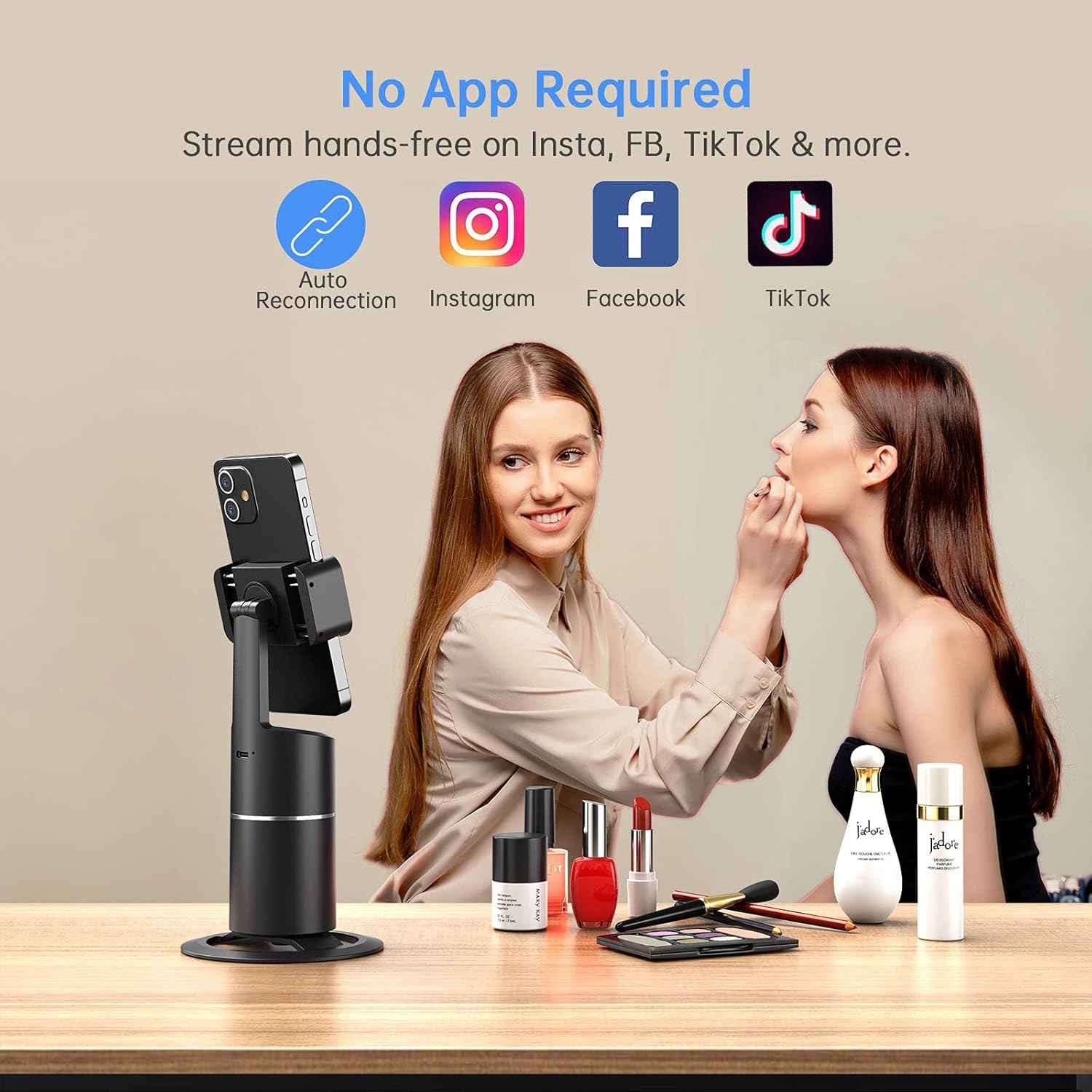 camrola auto face tracking phone holder, no app required, black