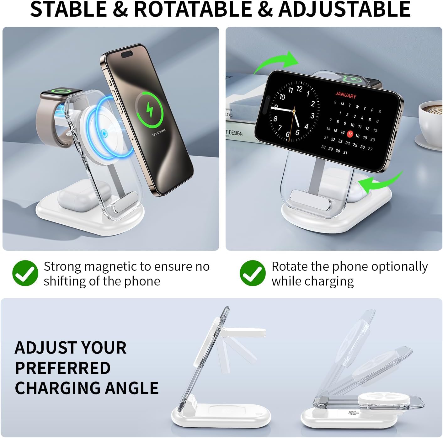 2025 MagSafe 3-in-1 charging station with night light for iPhone, Apple Watch, AirPods travel and bedside use