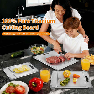 100% Pure Titanium Cutting Board Set with Grooves, Double Sided, Anti-Slip, Kitchen Stainless