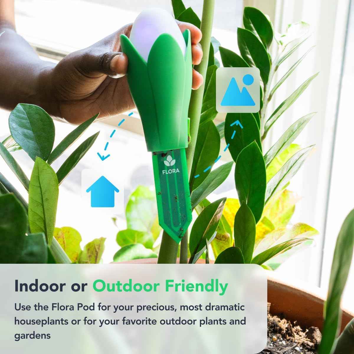 Flora Pod AI-Powered Smart Plant Monitor, Indoor or Outdoor, Personalized Alerts for Moisture, Temperature, Humidity, and Light