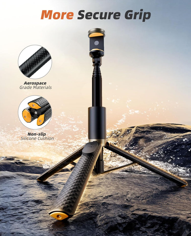 Phone Tripod & Selfie Stick with Remote, Portable, Lightweight for Video Recording Vlog, Extendable Travel Tripod Stand Compatible with iPhone Android, Black, 62"