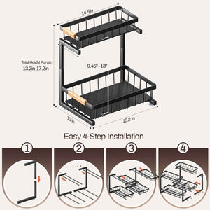 ADBIU Under Sink Organizer, 2 Pack 2 Tier Expandable Height Kitchen Bathroom Cabinet Organizers