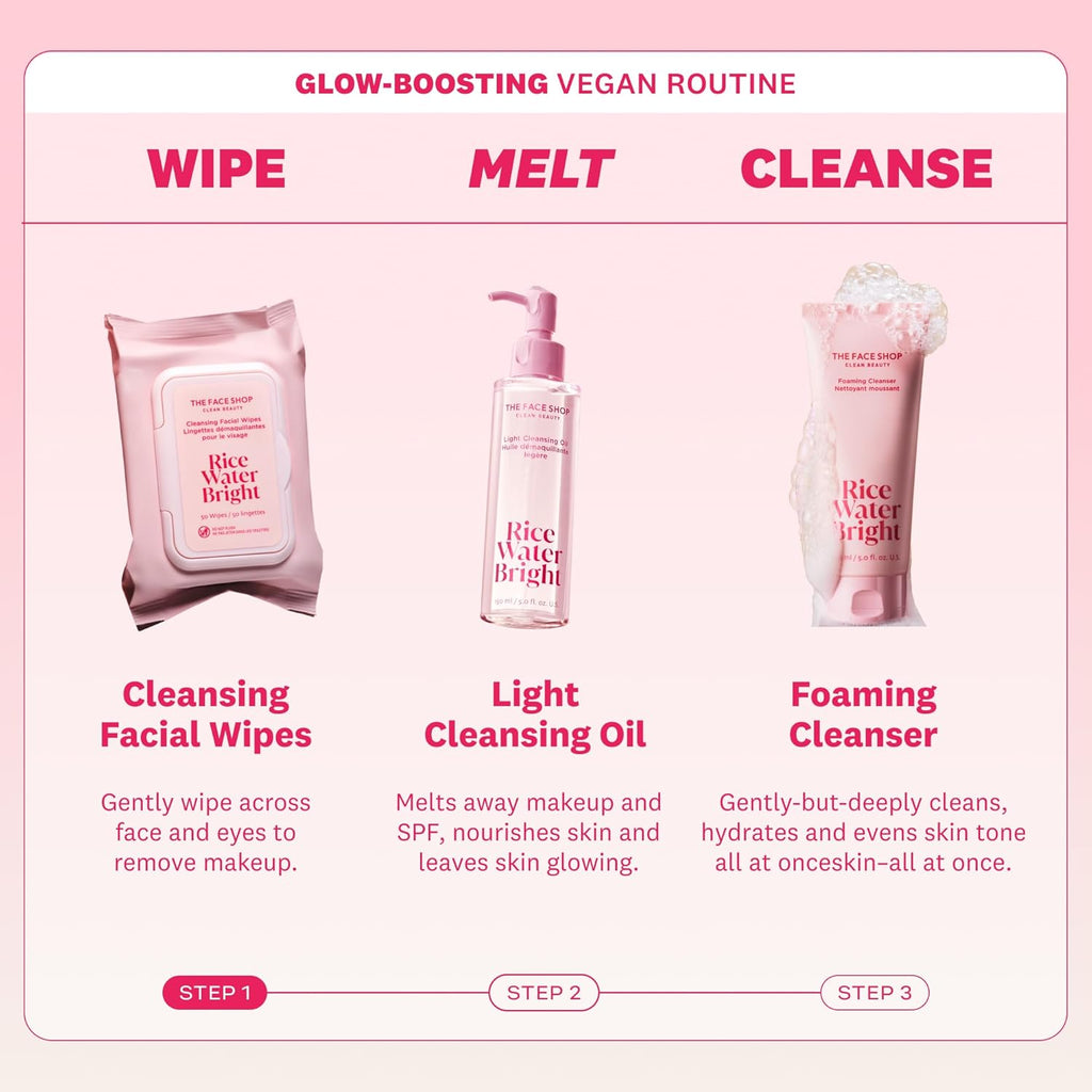 The Face Shop Rice Water Bright Makeup Remover Wipes with Rice Extract for Brightening and Moisturizing