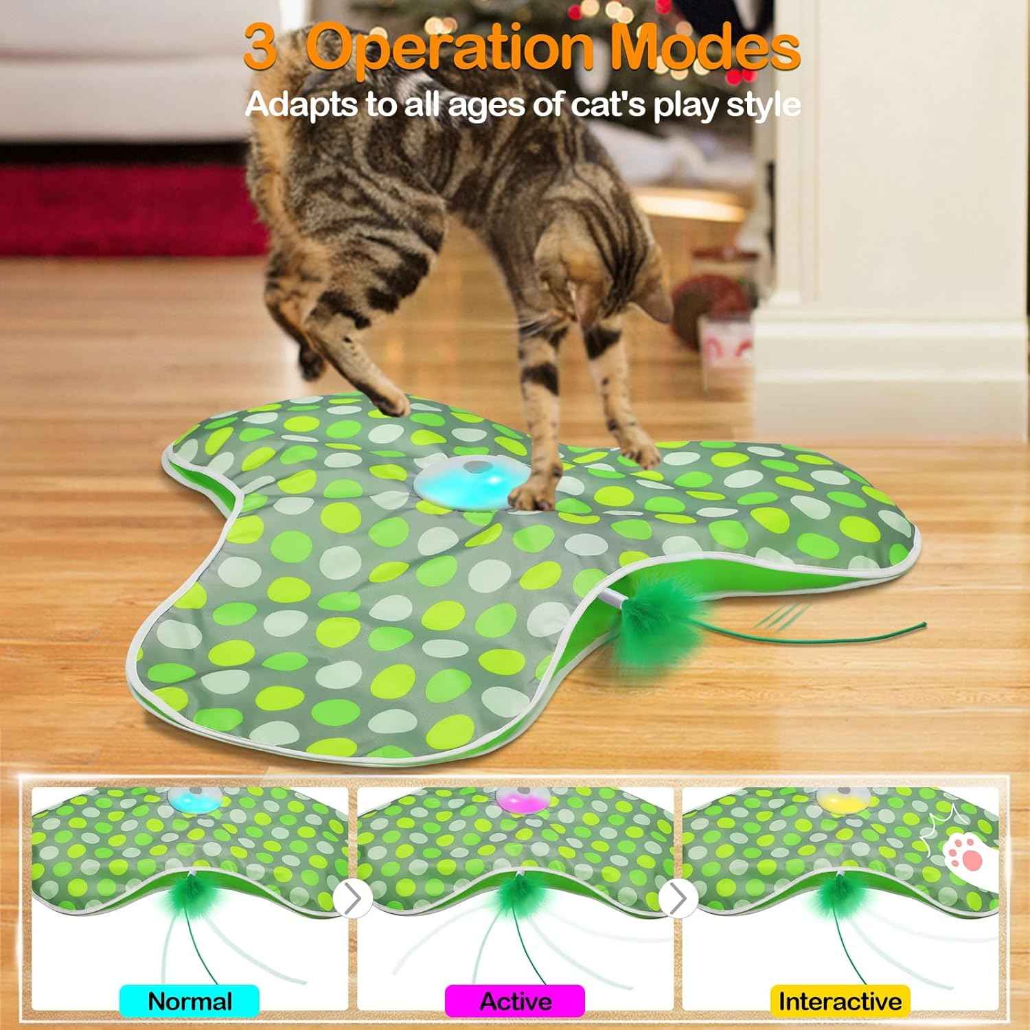 Interactive Concealed Feathers Cat Toy, Rechargeable, Touch Activated, Real Mouse Squeaky, Indoor Exercise Toy for Adult Cats