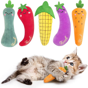 Catnip Cat Toys, Cat Nip Kitten Toy for Indoor Cats Kitty Kicker, Durable Kitten Teething Chew Toy, 5 Pack, Vegetable Shape