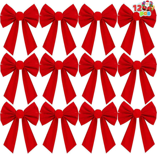 JOYIN 12 Pack Christmas Red Velvet Bows, 13" Long by 9" Wide Decorative Christmas Bows for Wreath Garland Tree Decor, Indoor Outdoor Holiday Decorations