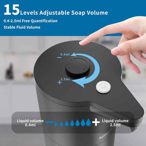 Aunmaon automatic touchless soap dispenser, adjustable volume, long battery life, black, kitchen and bathroom