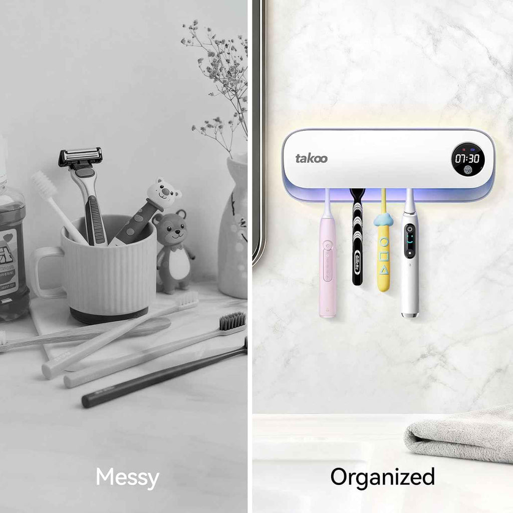 takoo 4 slots wall mounted toothbrush holder with smart hot air drying technology rechargeable smart gadget