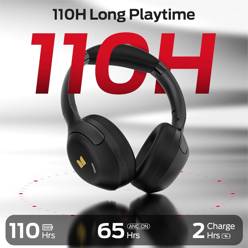 Monster Harmonic N22 Active Noise Cancelling Headphones, Bluetooth Headphones Over Ear with 3 EQ Modes, 110H Playtime, HiFi Stereo Audio, Bluetooth 6.0, Wireless Headphones for Work Travel, Black