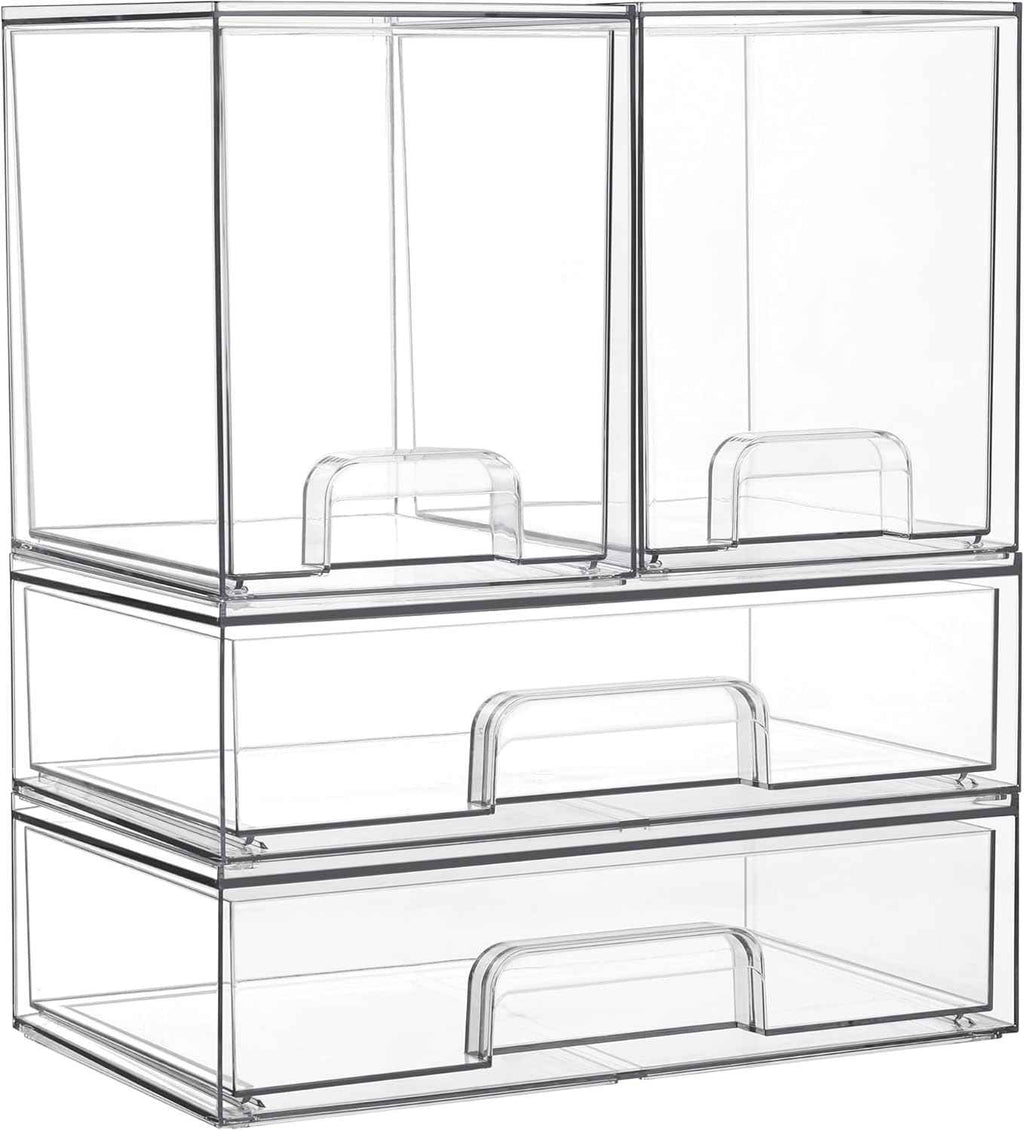 Vtopmart Stackable Storage Drawers Set of 5, Clear Plastic Organizer Bins for Baby Bottle, Beauty Supplies Storage, Ideal for Kichen Countertop, Vanity, Bathroom, Cabinet, Pantry Organization