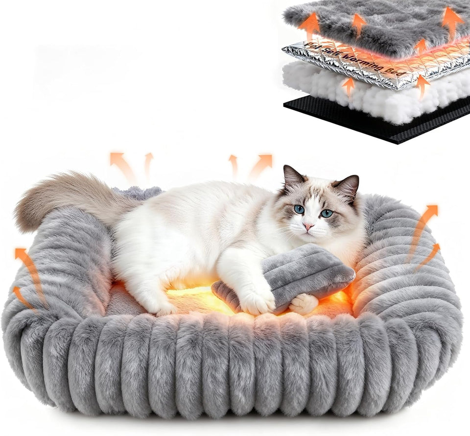 Self Warming Cat Bed for Indoor Cats, Donut Shape, Self-Heating Dog Bed with Non-Slip Bottom, Washable & Portable (Size S)
