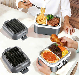 2 x 6.3-Cup Cordless Electric Heated Lunch Box, 100W Rechargeable Portable Food Warmer for Adults and Travel