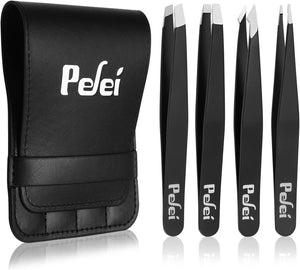 pefei professional stainless steel tweezers set for eyebrows facial hair removal black