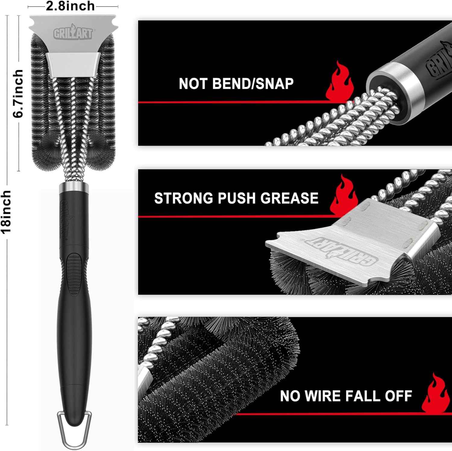 GRILLART Grill Brush and Scraper, Extra Strong BBQ Cleaner Accessories for Gas/Charcoal Grilling Grates