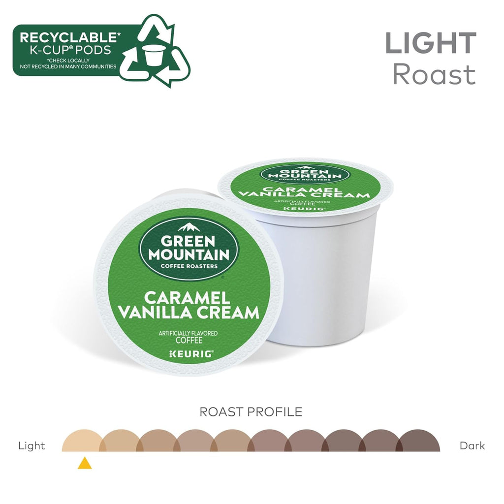 Green Mountain Coffee Roasters light roast K-Cup pods, 72 count, caramel vanilla cream flavor