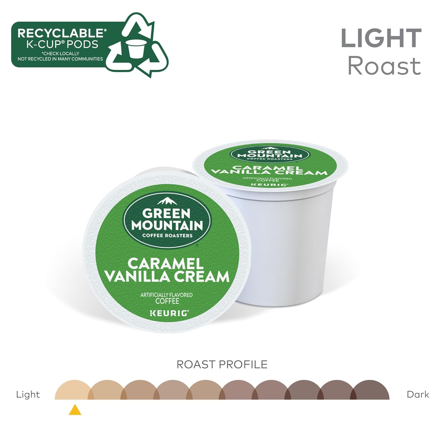 Green Mountain Coffee Roasters light roast K-Cup pods, 72 count, caramel vanilla cream flavor