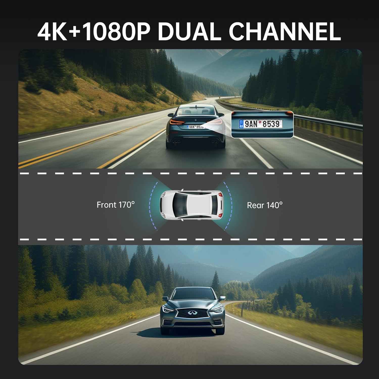 Veement 4K Rear View Mirror Camera, 10'' 4K Mirror Dash Cam with 1080P Backup Camera, Dash Cam Front and Rear for Car with Voice Control, 24H Parking Mode, Night Vision, 32GB SD Card Included