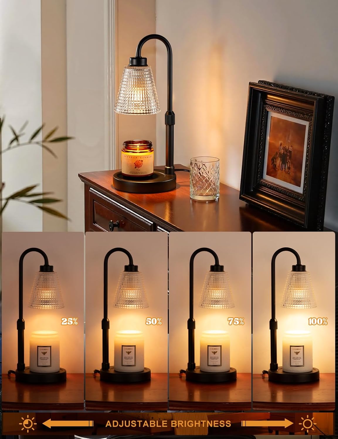 Innqoo Candle Warmer Lamp with Timer, Dimmable Candle Warmer for Jar Candles, Height Adjustable Wax Melts Warmer, Birthday Gifts for Women Mom, House Warming Gifts New Home Decor