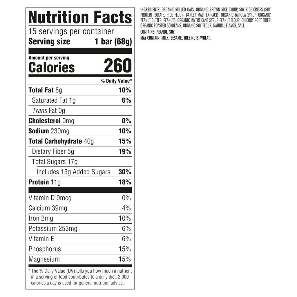Crunchy Peanut Butter Energy Protein Bars - Made with Organic Oats, Non-GMO - 15 Pack