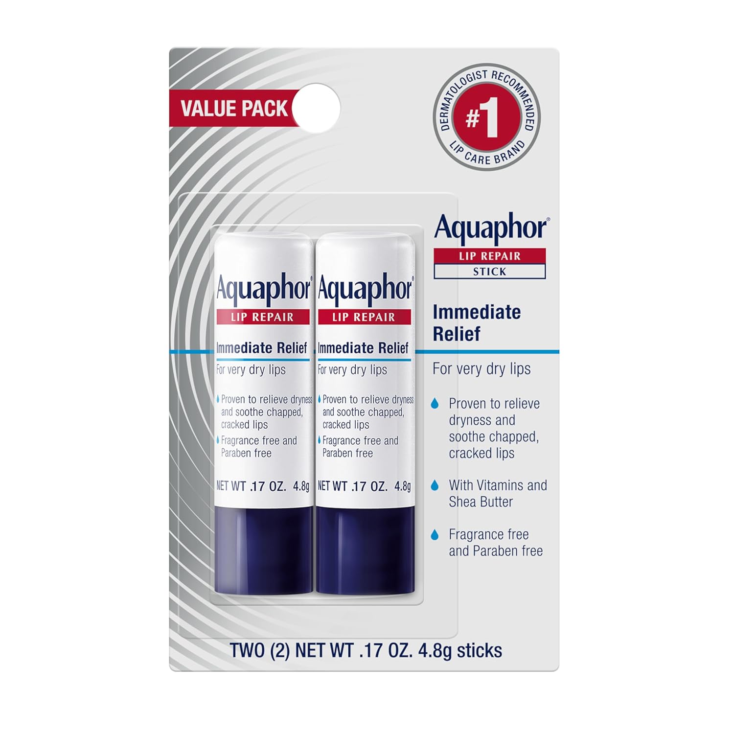 aquaphor moisturizing lip balm pack of 2, 0.17 oz stick, relieves dryness