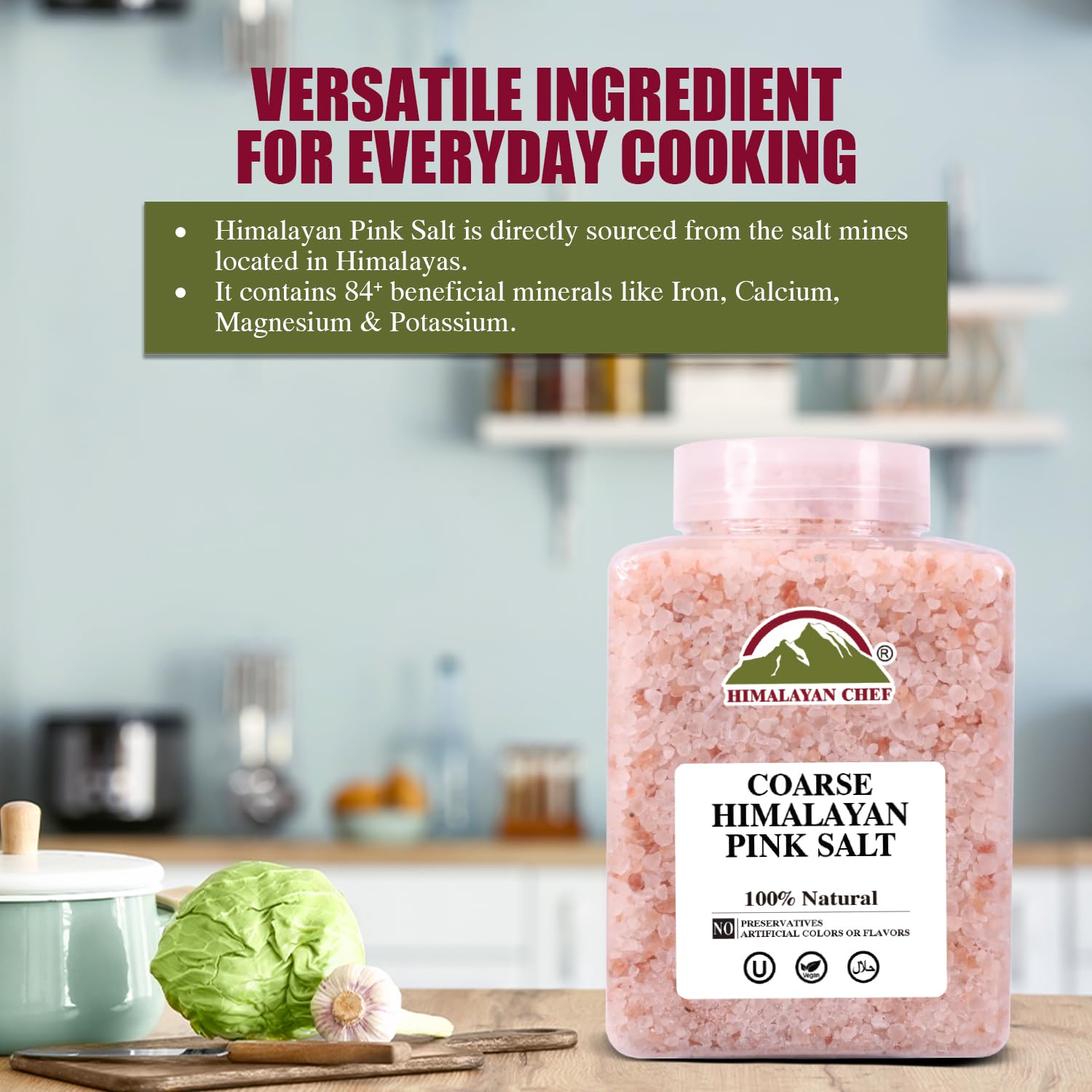 Himalayan Chef Pink Himalayan Salt Coarse Grain, 5 lbs, Pure, Natural, Kosher, Mineral-Rich, Refill for Grinders, Cooking, Seasoning