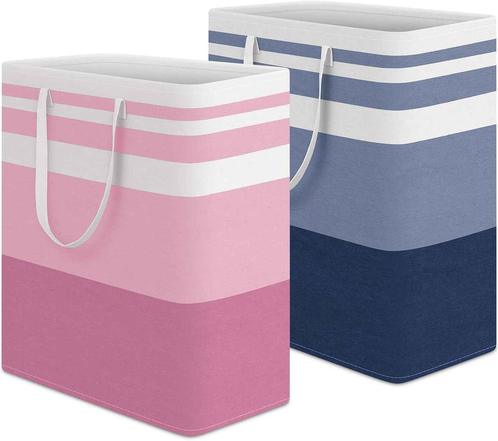 HomeHacks 2 Pack Large Laundry Baskets, Waterproof, Freestanding Laundry Hampers, Collapsible Clothes Hamper with Reinforced Handles in Laundry Room, College Dorm, Bathroom, Bedroom (Grey, 75Lx2)